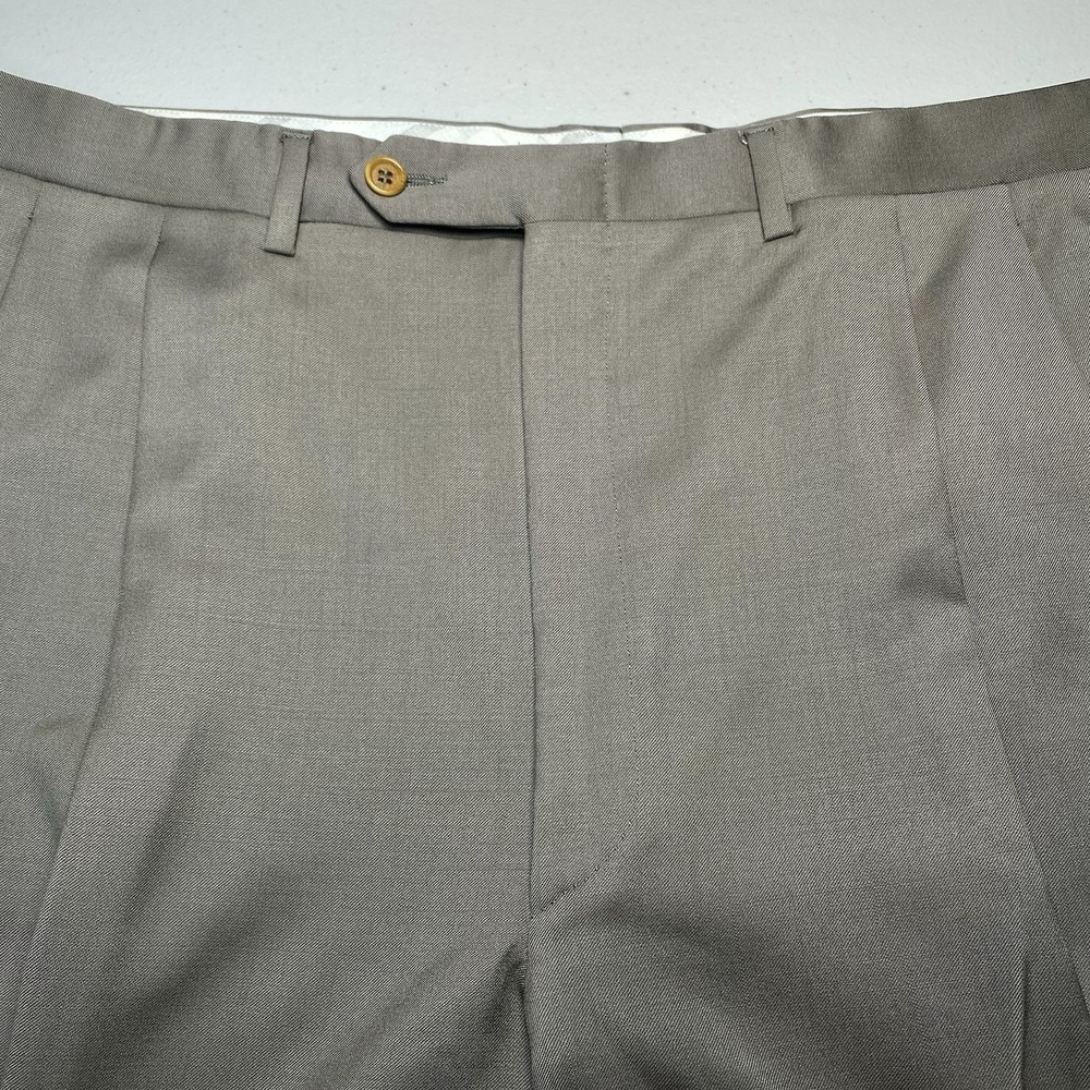 Canali Dress Trousers 38 (39x29 Cuffed) Wool Pleated light Olive A78221/99